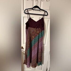 Spaghetti Strap Patchwork Midi Dress in Plum and Teal